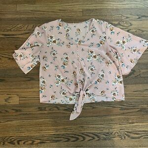 Women's Floral Pink Short Sleeve Blouse Size L